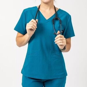 Poppy Woman's Scrub Top The Caswell Woman's Teal Blue Size‎ Large
